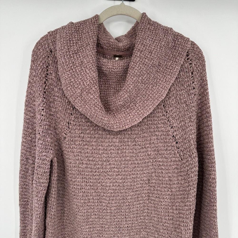 Free People Textured Cowl Neck Sweater Mauve Metallic Knit Pullover Size Small - Picture 2 of 8